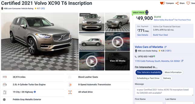 Autotrader listing for a Volvo XC90
