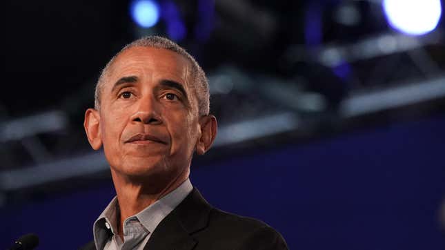 Former US president Barack Obama speaks during day 9 of COP26 on November 08, 2021 in Glasgow, Scotland.