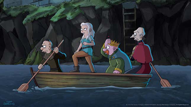 Disenchantment characters row a boat together