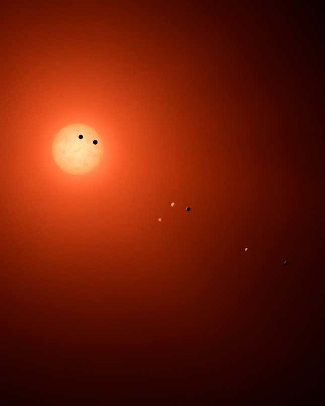 Este es el aspecto que tendría el sistema TRAPPIST-1 si pudiésemos verlo desde la Tierra.