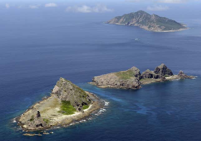 An aerial view of the disputed Senkaku Islands
