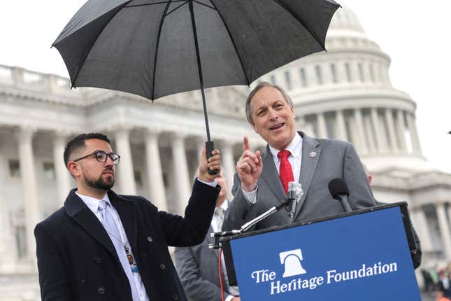 U.S. Rep. Andy Biggs (R-AZ) speaks on Title 42 at a news conference outside the U.S. Capitol on April 05, 2022, in Washington, DC. 