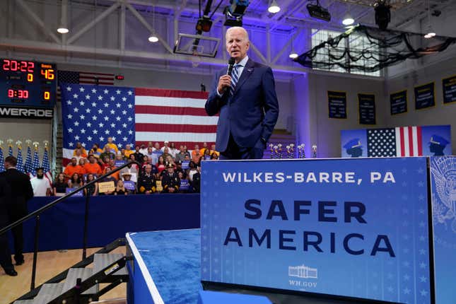 President Joe Biden speaks at the Arnaud C. Marts Center on the campus of Wilkes University, Tuesday, Aug. 30, 2022, in Wilkes-Barre, Pa. 

