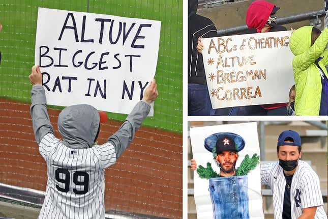 New York Yankees fans bring inflatable trash cans, costumes and