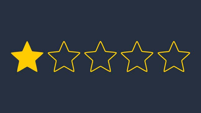 An illustration of five stars in a row against a blue background with one filled in gold and the rest not filled in