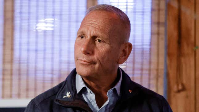 Don Bolduc, a Republican candidate for U.S. Senate in New Hampshire, listens to a question as he campaigns at the Auburn Tavern, Wednesday, Oct. 5, 2022, in Auburn, N.H. (AP Photo/Mary Schwalm)