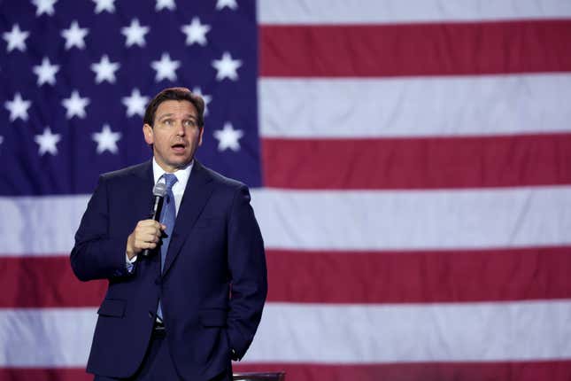 Florida Gov. Ron DeSantis speaks to Iowa voters on March 10, 2023 in Des Moines, Iowa. DeSantis, who is widely expected to seek the 2024 Republican nomination for president, is one of several Republican leaders visiting the state this month.