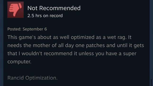 Snímek obrazovky zobrazující recenzi Starfield Steam.