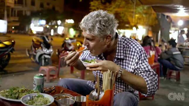 Anthony Bourdain eating street food in Vietnam