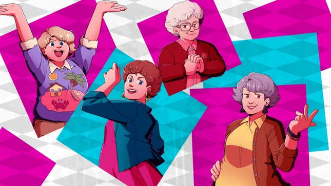 Cover art shows JRPG-inspired character portraits of The Golden Girls.