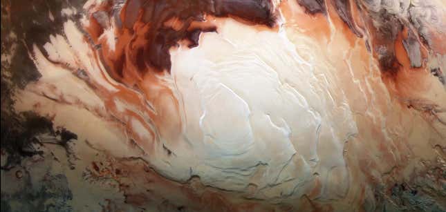 The south pole on Mars is covered in ice.