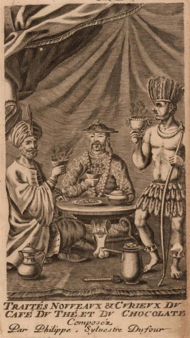 Frontispiece to Dufour’s “Usage du caphé, du thé, et du chocolate.”