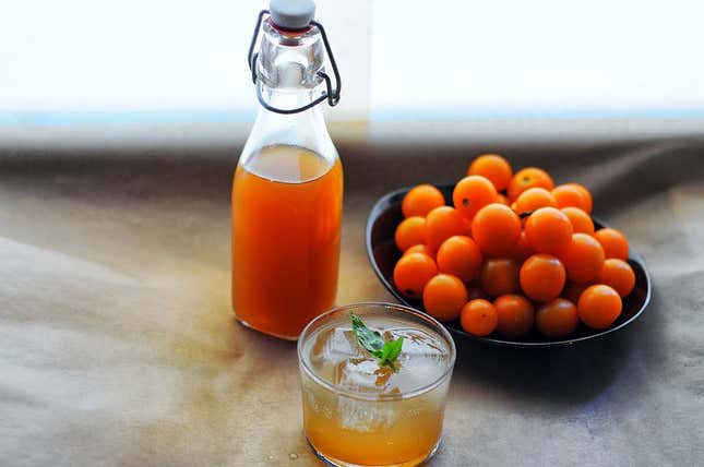 Sungold tomatoes make a delicious shrub, and great Bloody Mary mixer.