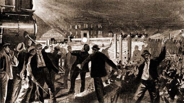 Illustration of the Chicago blockade for Harper’s Weekly, 1894
