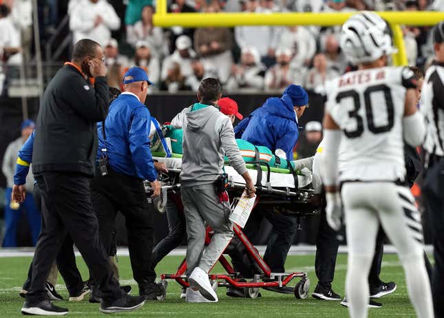 Miami Dolphins QB Tua Tagovailoa was carted off the field after suffering a horrific looking injury