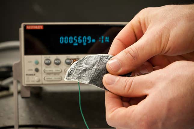 Clothes made from thermoelectric nanomaterials would generate power slowly, throughout the day.
