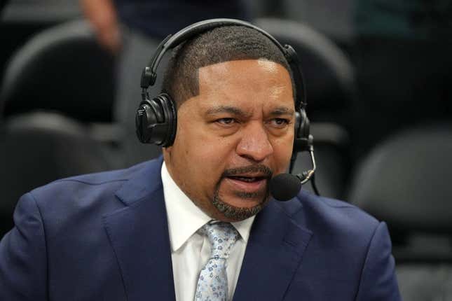 Apr 5, 2023; Los Angeles, California, USA; ESPN analyst Mark Jackson during the game between the LA Clippers and the Los Angeles Lakers at Crypto.com Arena.
