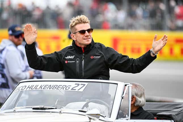 Jun 18, 2023; Montreal, Quebec, CAN; Haas F1 Team driver Nico Hulkenberg (GER) parades and salutes the crowd before the Canadian Grand Prix at Circuit Gilles Villeneuve.
