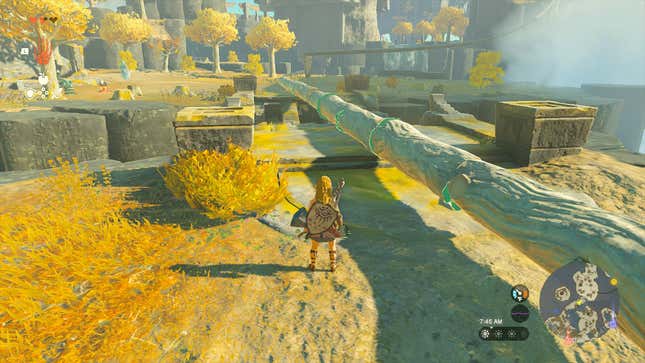 Link builds a massive log bridge.