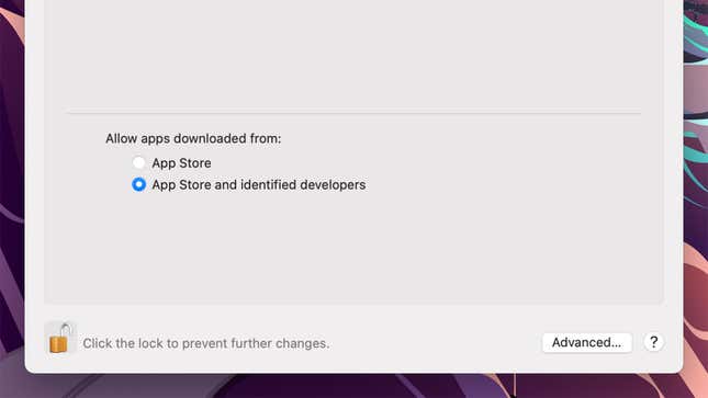 MacOS yazılım izinlerinin bir ekran görüntüsü