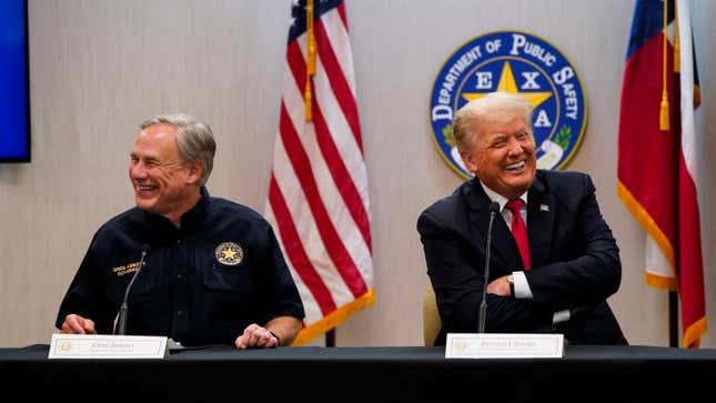 Texas Gov. Greg Abbott and former President Donald Trump on June 30, 2021 in Weslaco, Texas. 