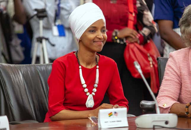 US Rep. Ilhan Omar looks on Ghana’s Parliament in Accra July 31, 2019.