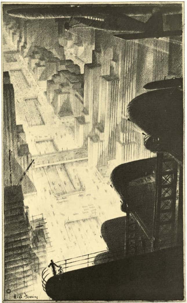 “Skyscraper Hanger in a Metropolis.”