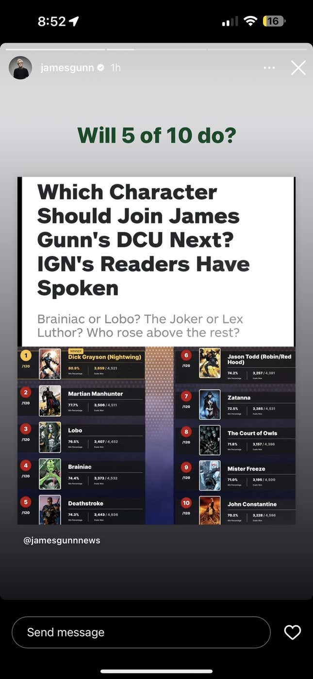 Image for article titled James Gunn Teases Future DC Characters to Join His Film Universe