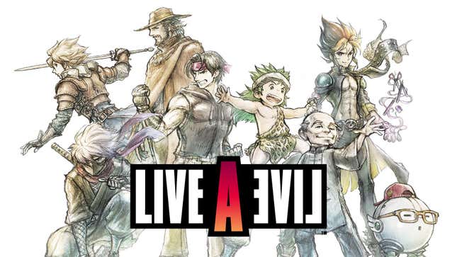 Protagonists from Live A Live gather for a group photo on its box art. 
