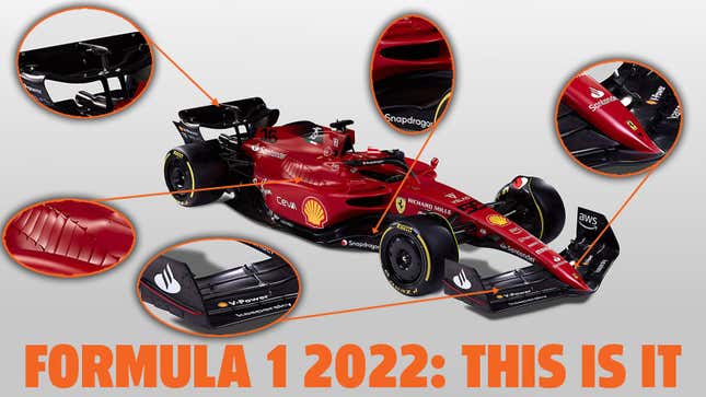 A graphic showing the points of interest on the 2022 F1 car. 