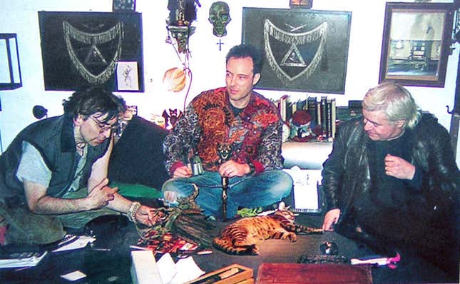 Jello Biafra (center), H. R. Giger (right), and Chris Stein (left) of the band Blondie in 1993 at Stein’s New York loft. (Photo by Sandra Beretta.)