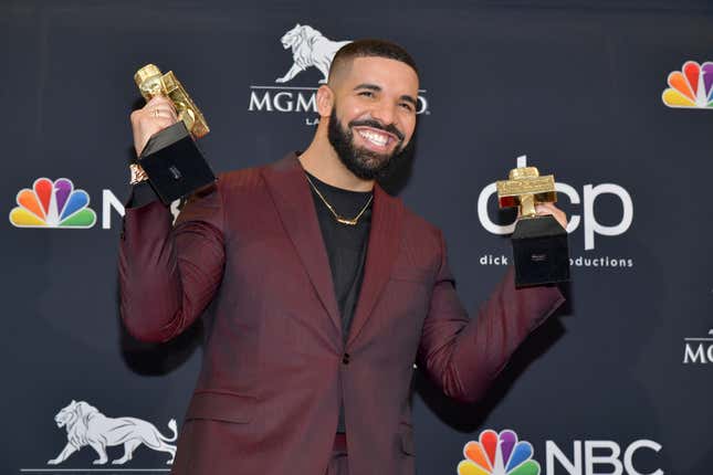 Drake poses in the press room during the 2019 Billboard Music Awards in Las Vegas, Nevada.