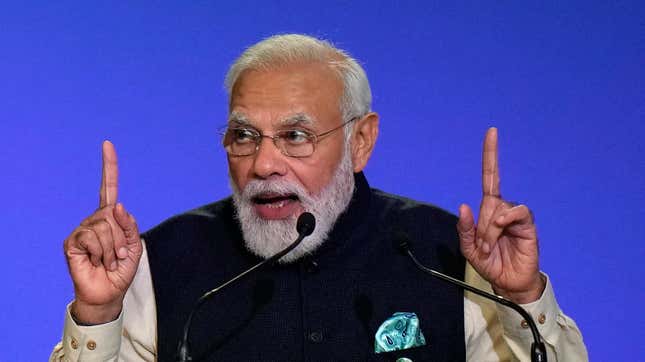Indian Prime Minister Narendra Modi presents his national statement on day two of COP26.