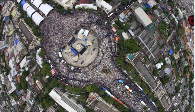 Image for article titled Bangkok’s unlikely embrace of drone journalism shows the extent of the government’s problems