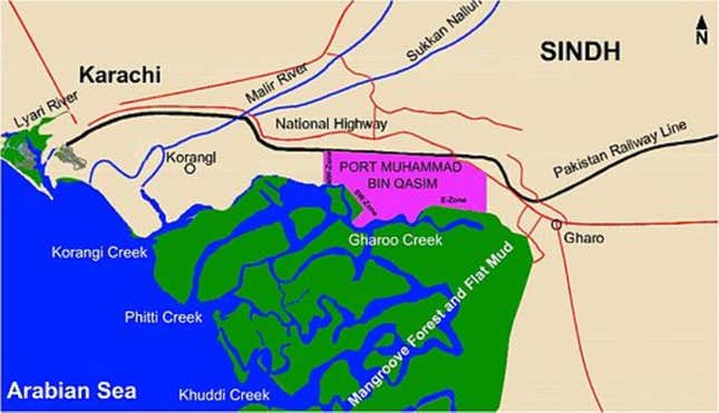 Location map of the Port Qasim project in Karachi, Pakistan.