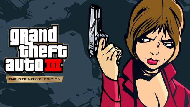 The GTA III art, showing a lady carrying a pistol and the game's logo.