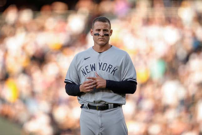 Jul 15, 2023; Denver, Colorado, USA; New York Yankees first baseman Anthony Rizzo (48) in the middle of the fourth inning against the Colorado Rockies at Coors Field.