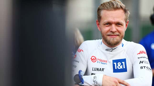 A photo of Kevin Magnussen in his Haas team kit in Brazil. 