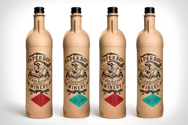 PaperBoy wine bottle conceptualized by English designer Kevin Shaw of packaging design firm Stranger & Stranger
