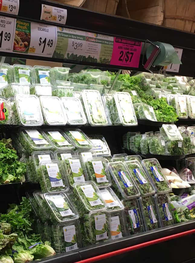 ShopRite selling AeroFarm greens last Sunday (June 12) for $3.99 for 5 ounces.