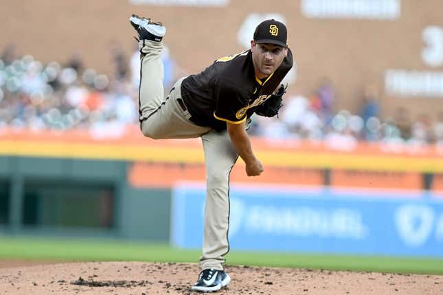 Jul 21, 2023; Detroit, Michigan, USA;  San Diego Padres starting pitcher Seth Lugo (67) throws a pitch against the Detroit Tigers in the second inning at Comerica Park.