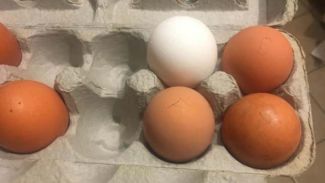 F for farmer’s market, W for weeks’ old, B for brown, blank white egg for blank white egg