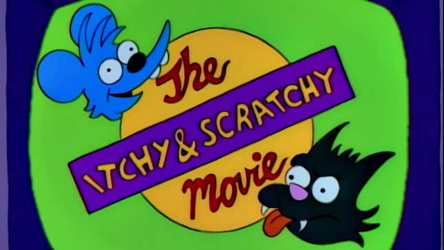 A screenshot from The Simpsons of the logo for the Itchy and Scratchy movie