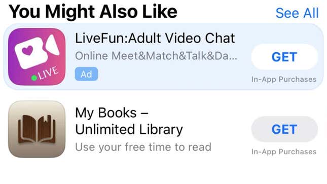 An ad for the app LiveFun: Adult Video Chat