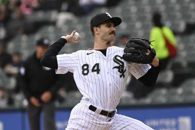 Apr 5, 2023; Chicago, Illinois, USA;  Chicago White Sox starting pitcher Dylan Cease (84) delivers during the first inning against the San Francisco Giants at Guaranteed Rate Field.