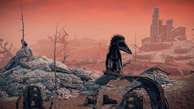 A stretching landscape of red death and giant birds.