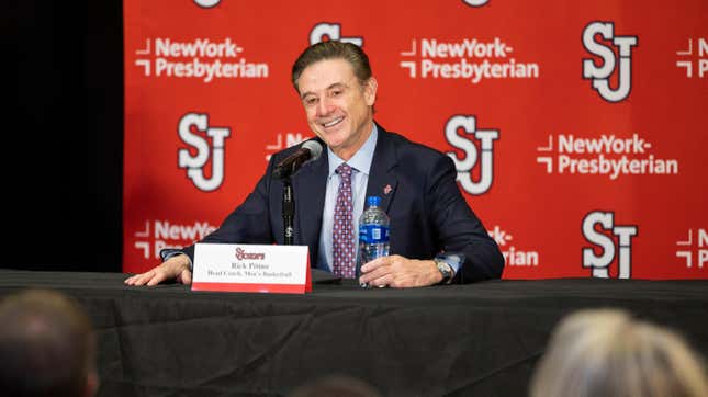 Rick Pitino speaks after being introduced as St. John’s new men’s NCAA college basketball head coach at Madison Square Garden.