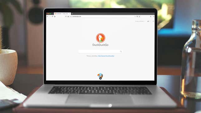 The DuckDuckGo website on a laptop.