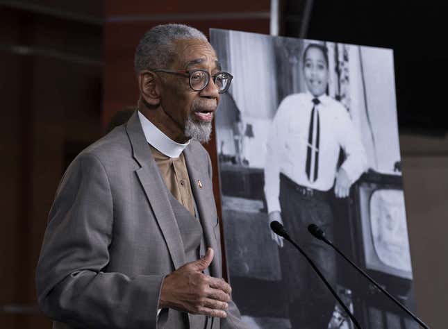  Rep. Bobby Rush, D-Ill., speaks during a news conference about the “Emmett Till Anti-Lynching Act” on Capitol Hill in Washington on Feb. 26, 2020. 