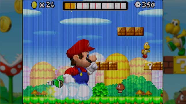 Mario gets big and crashes through some blocks. 